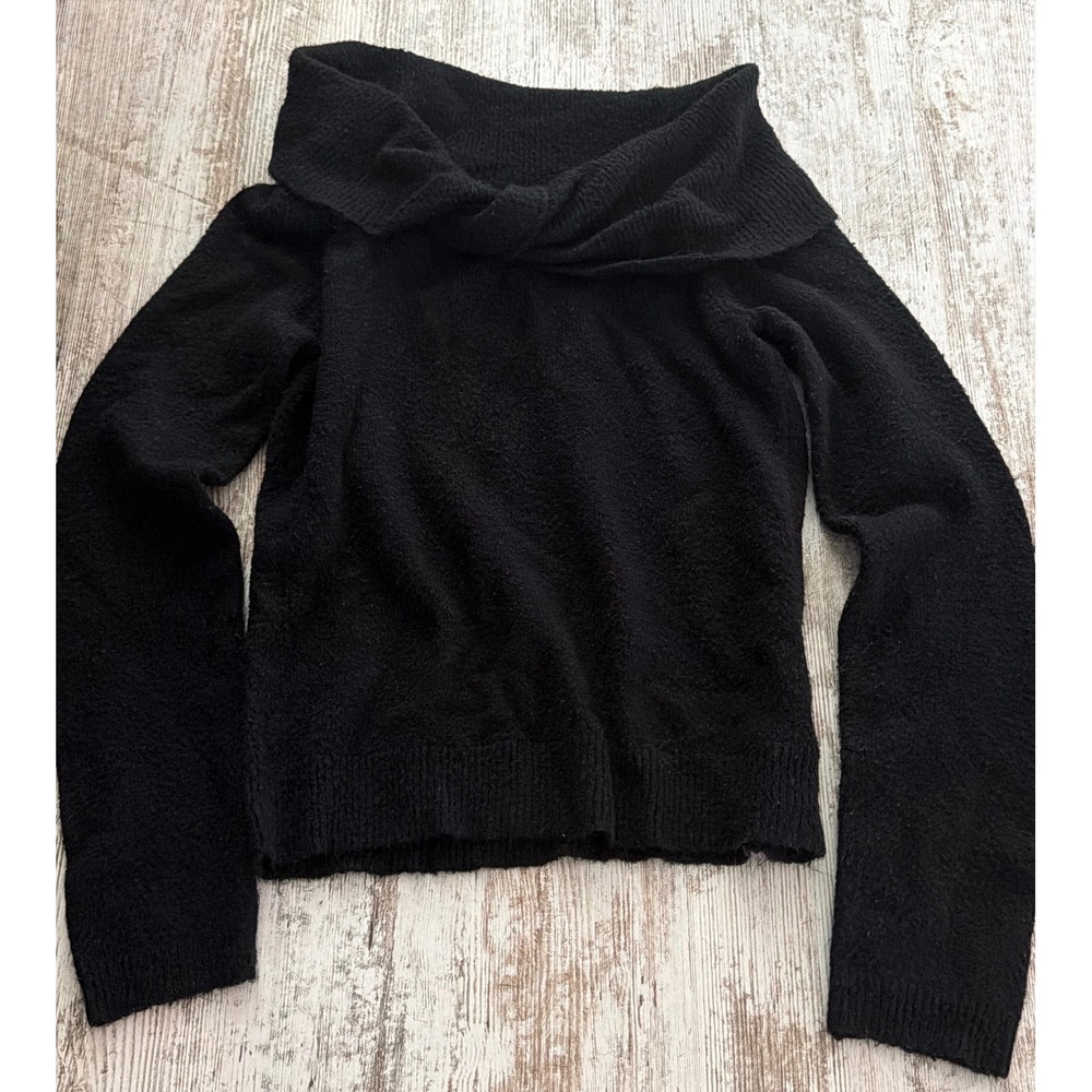 Sanctuary Black Knot Front Cowl Neck Fuzzy Knit Sweater Womens Medium